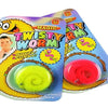 A plastic toy featuring a twisty worm illusion with colorful slime and string features.