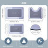 A set of natural diatomium mud floor mats shown with various sizes and features like super absorbency and non-slip grip.