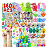 A colorful pack of sensory fidget toys and stickers for kids featuring various textures and shapes.