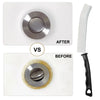 Comparison showing a crevice cleaning brush before and after use.