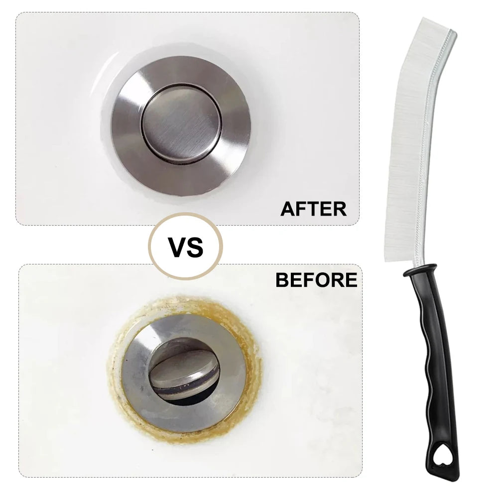 Comparison showing a crevice cleaning brush before and after use.