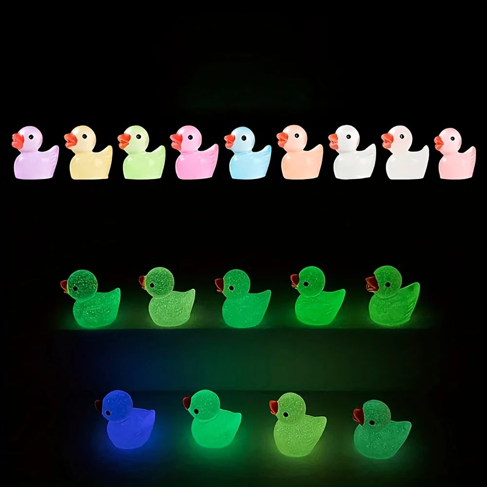Glow-in-the-Dark Mini Duck Figurines for Garden & Décor