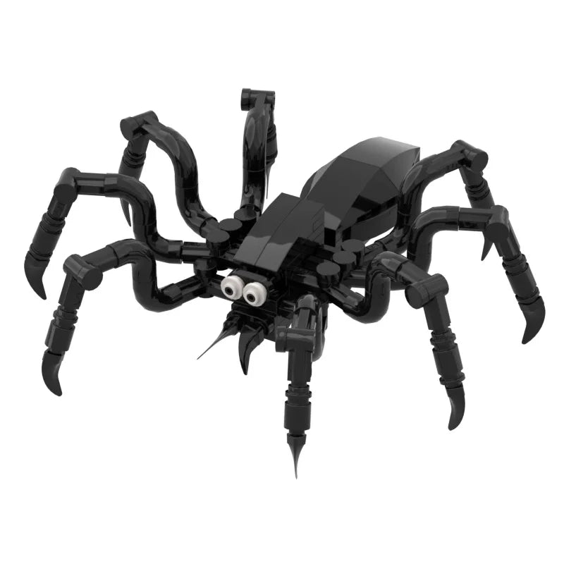 A black spider building block kit for Halloween featuring multiple legs and a body.