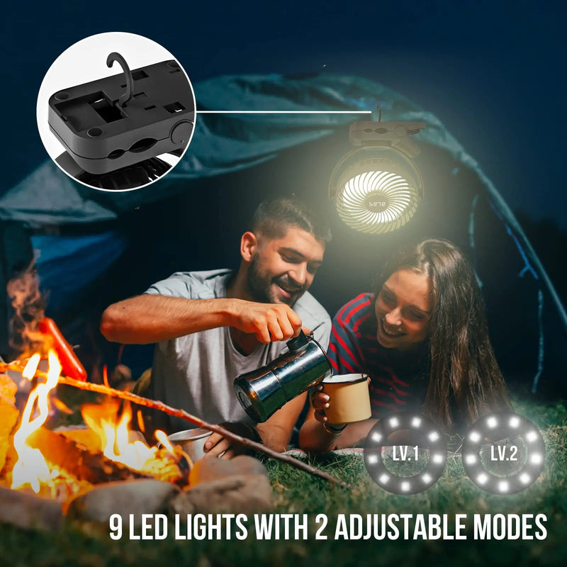 Portable Rechargeable Fan with LED Light and Remote Control