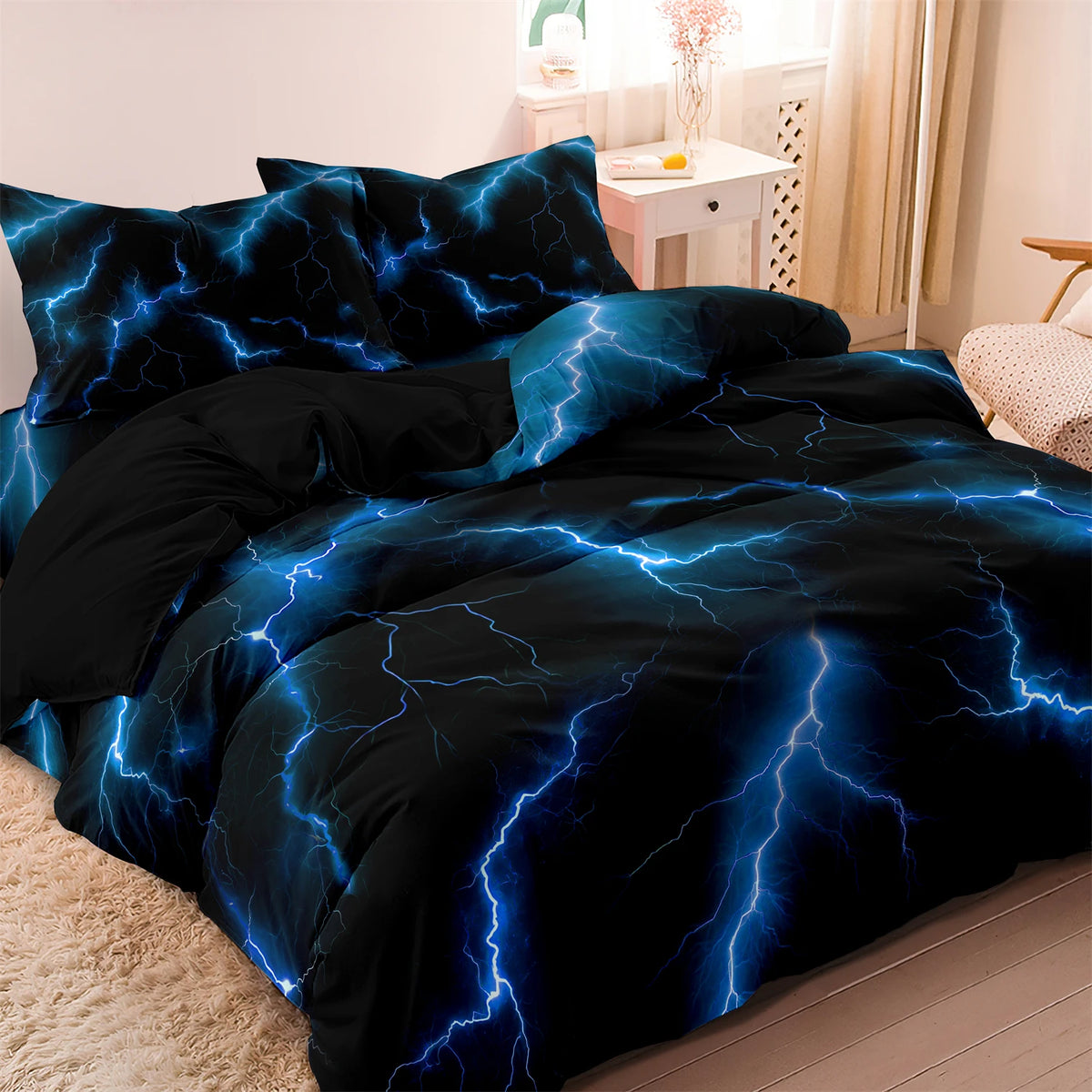 Lightning Storm Print Duvet Cover Set – Soft, Breathable Bedding for All Seasons