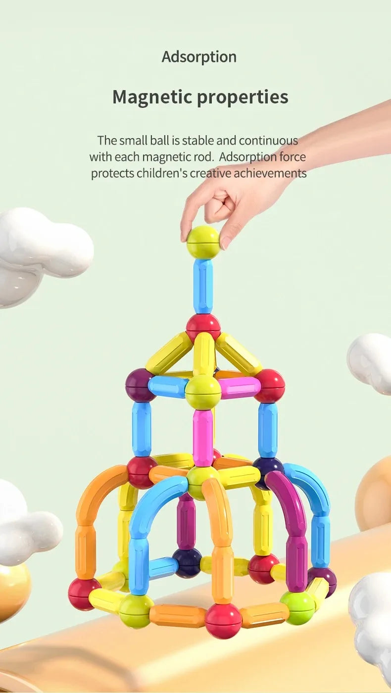 Magnetic Building Sticks and Balls Construction Set - 188 Pieces STEM Toy for Kids