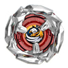 A silver metal spinning top with a red and black design featuring an eagle logo.
