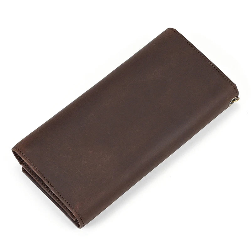 Vintage Leather Bifold Wallet with Metal Chain