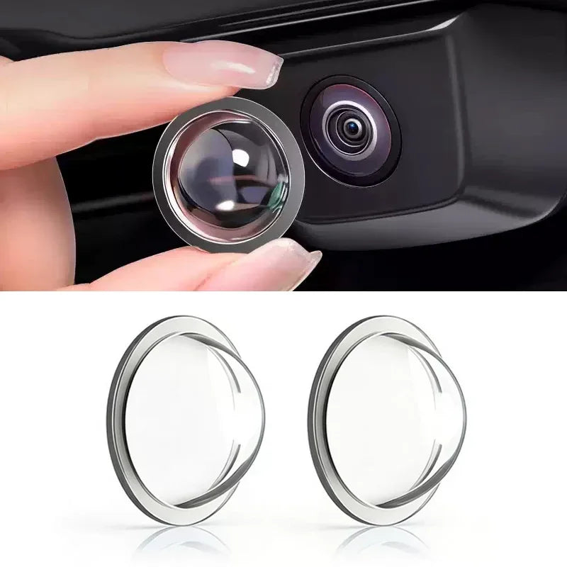 Clear plastic lens protectors for a 360 degree car camera, designed to prevent scratches and protect against weather.