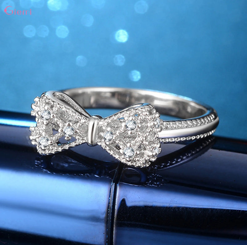 925 Sterling Silver Bowknot Ring with Cubic Zirconia