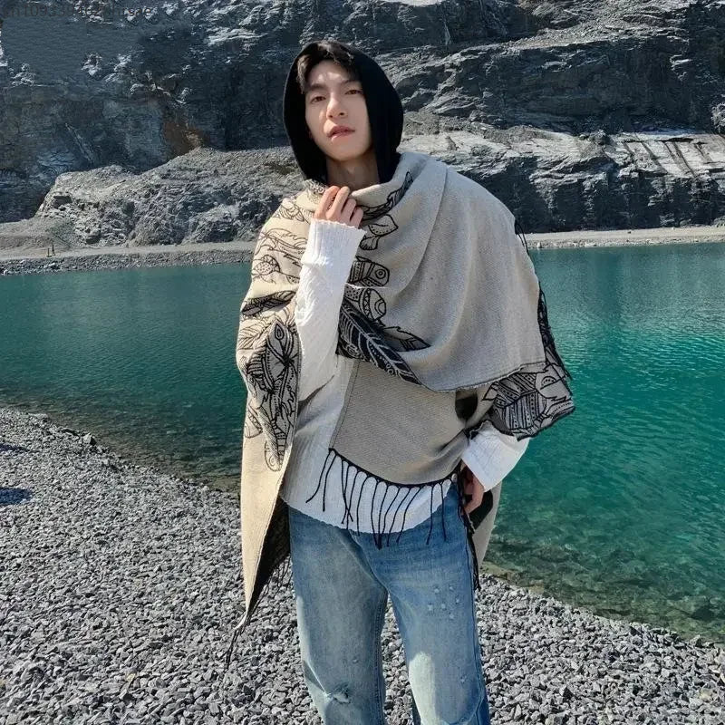 Men's Vintage Fringe Cape Coat