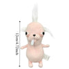 A pink plush chihuahua dog keychain pendant with white hair and a tongue sticking out.