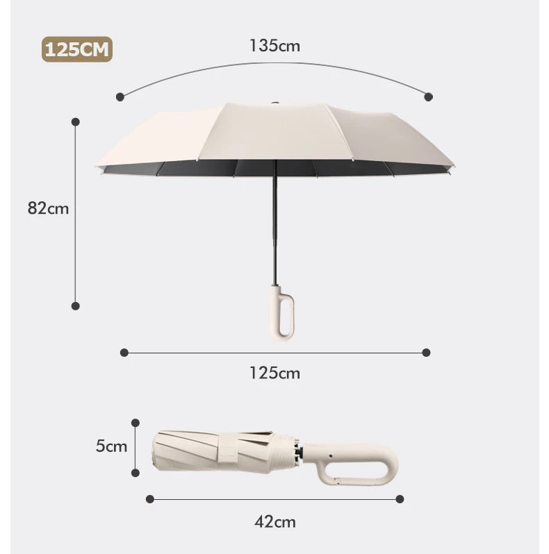 Auto Reverse-Folding Umbrella with Reflective Stripe & Carabiner Handle