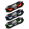 Black solar-powered car ambient light featuring a demon eye design with glowing red and blue lights