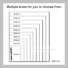 A list of multiple sizes for a minimalist anime canvas wall art poster, ranging from 55x90cm down to 13x18cm.