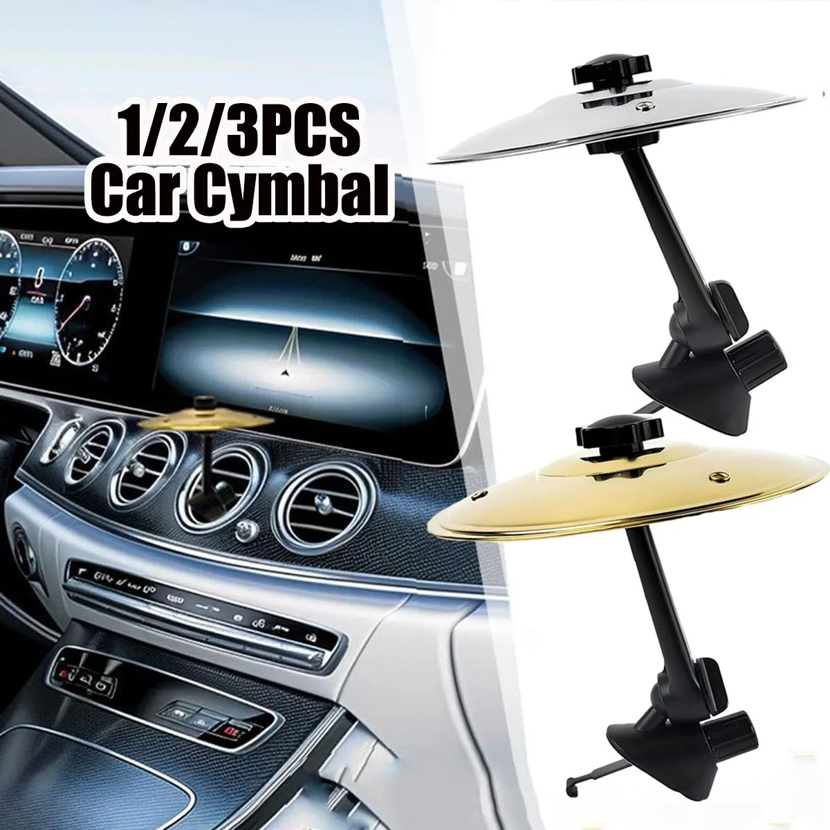 Trois produits de cymbales de voiture avec mécanisme de montage et une cymbales dorée