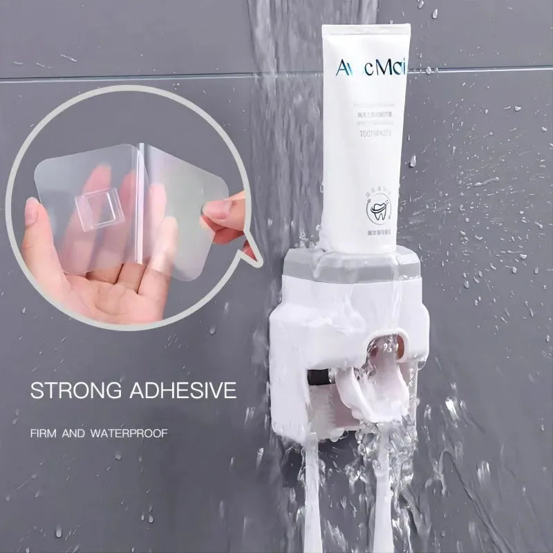 Automatic Wall-Mounted Toothpaste Dispenser with Brush Holder
