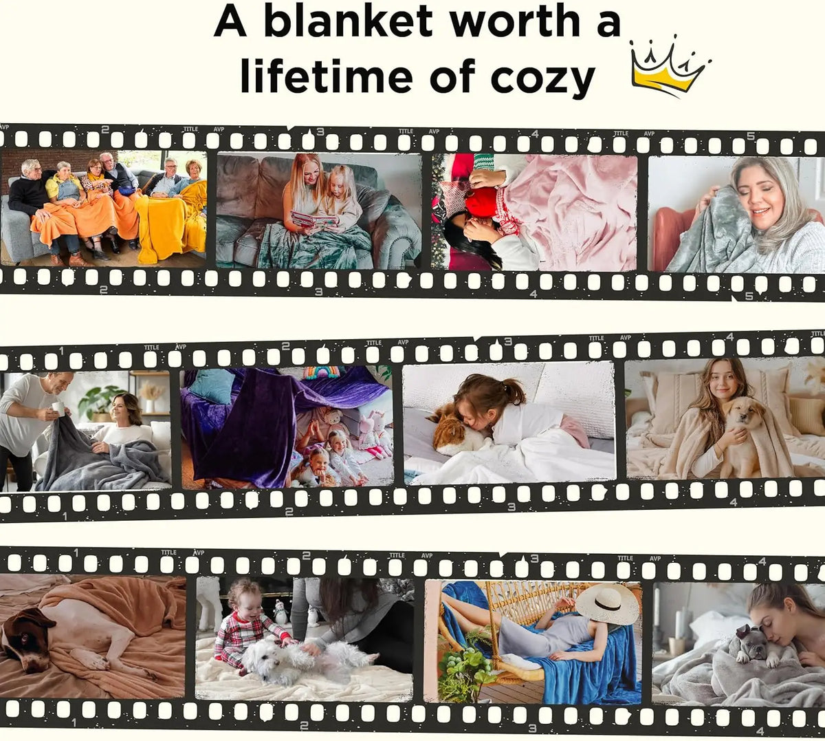Collage de personnes profitant d'une couverture en flanelle moelleuse pour le confort douillet.