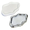 A white cloud-shaped jewelry tray and a silver-colored, similarly shaped tray.