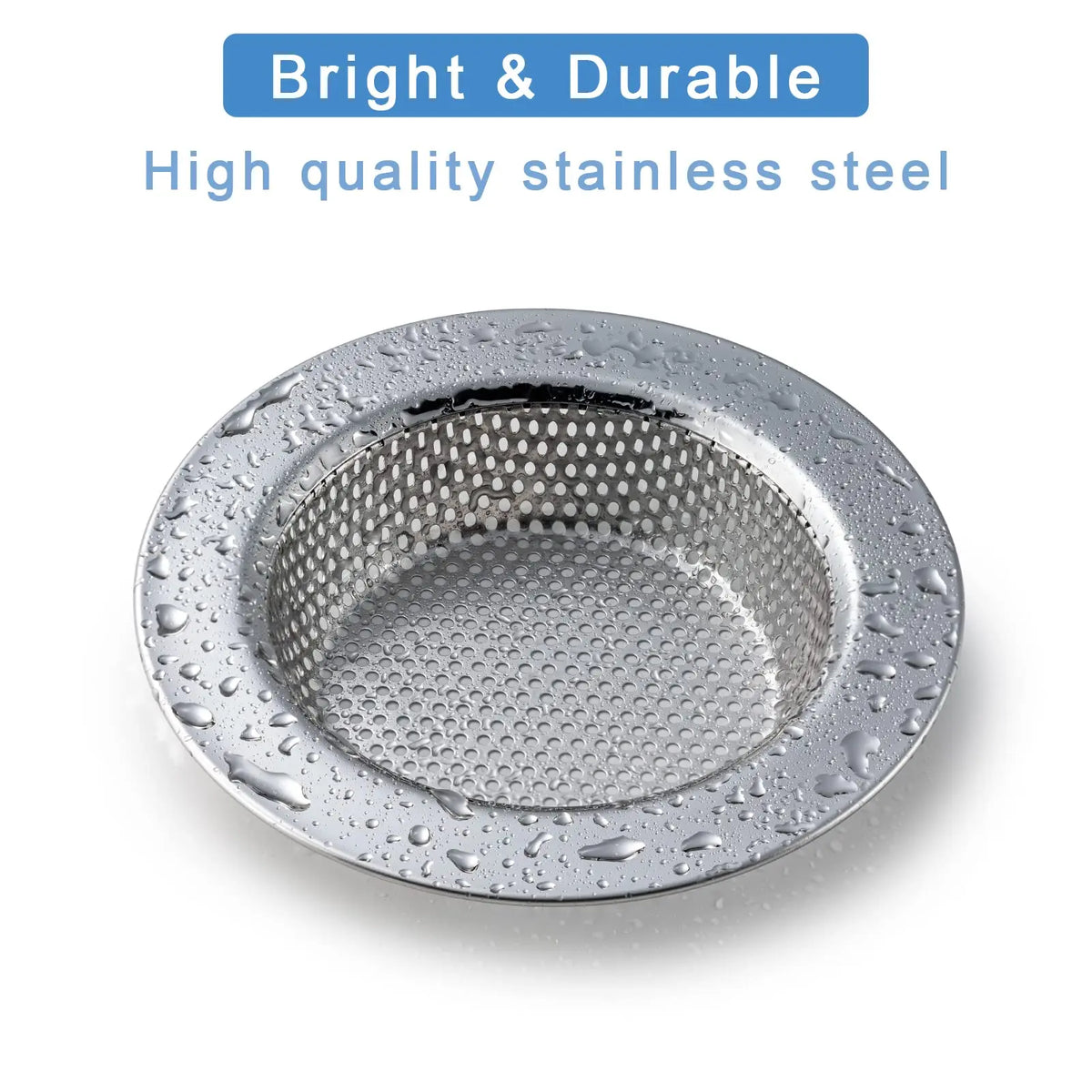 A close-up view of a bright and durable high quality stainless steel sink drain strainer.