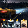 Image showing an IP68 waterproof car headlight with various weather conditions like rainy, foggy, snowy, and dusty.