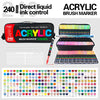 Set von 240 Acryl-Pinselmarker in verschiedenen Farben und Spitzen, inklusive Aufbewahrungsbox und einzelne Marker.