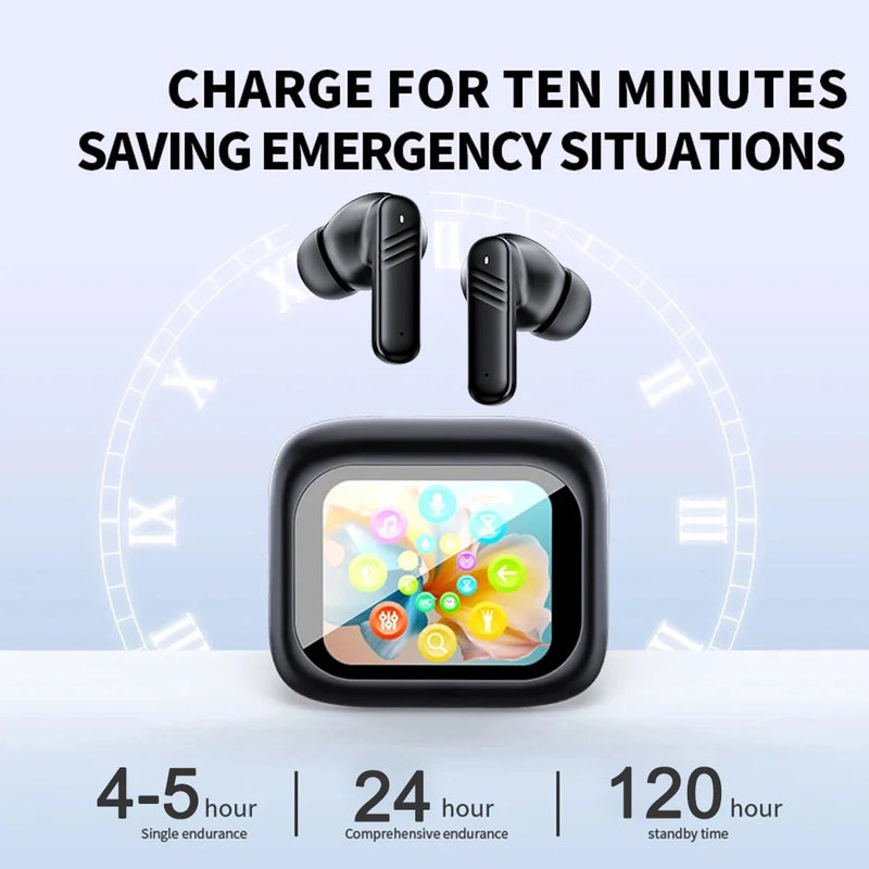 Smart LCD Touch Screen Wireless Earbuds with ANC