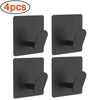 Set of four adhesive stainless steel robe hooks for no-drill wall mounting