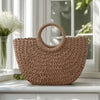 Handwoven Rattan Half-Moon Beach Bag