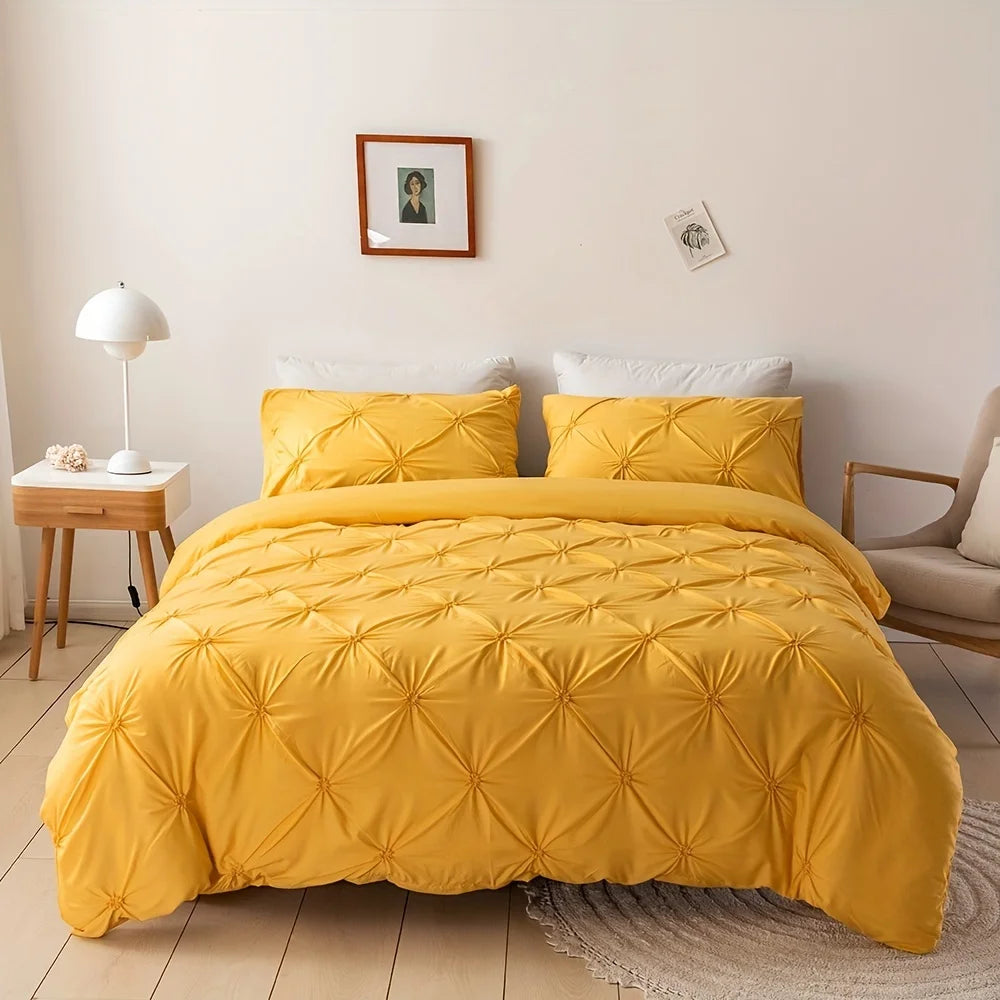 3D Buttoned Pleated Duvet Cover Set with Pillowcases