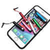 A pack of six fine point stylus pens with various colors and tips resting on a smartphone screen.