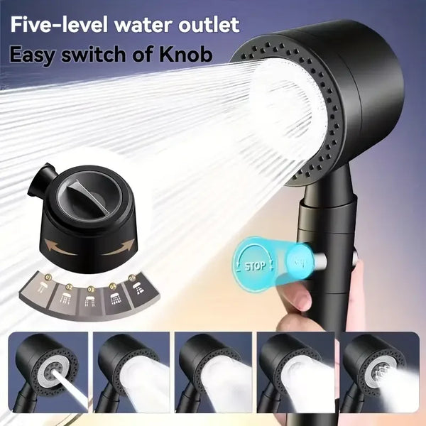 5-Mode Handheld Shower Head with Water Stop