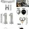 A kit featuring silver and black foil balloons, including large numbers, heart shapes, and a bulk quantity of 500 pieces.