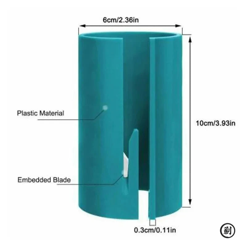 A teal plastic compact safe paper cutter with an embedded blade.