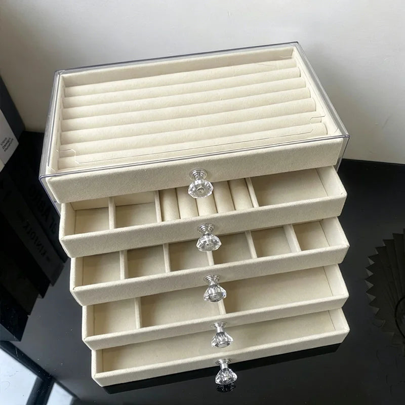 5-Layer Desktop Jewelry Organizer with Drawers and Display Top
