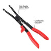 Black and red steel hose clamp removal pliers with a comfortable PVC grip for automotive repair