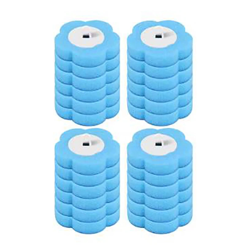 A set of blue wall-mounted disposable toilet brush heads with replaceable heads.