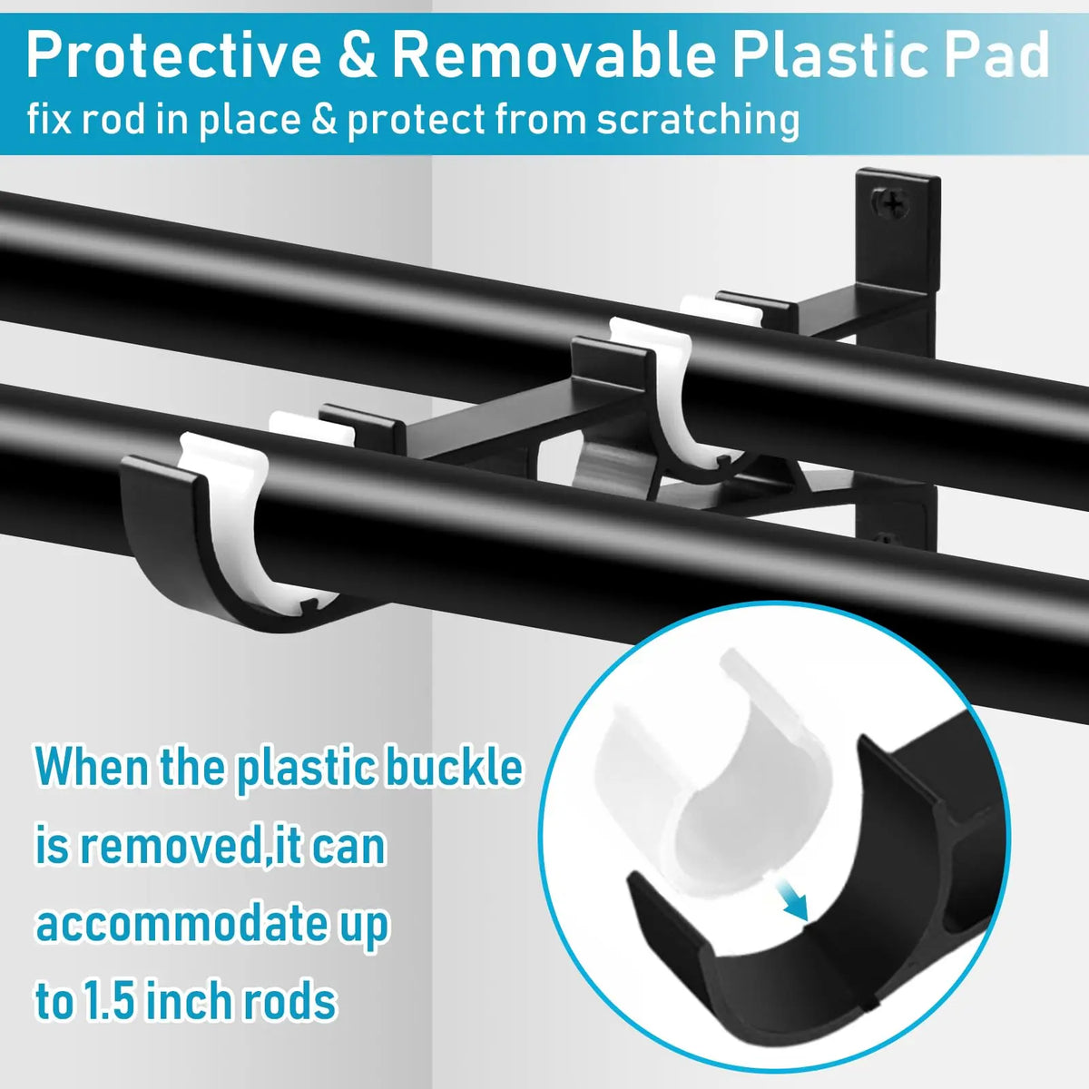 Protective and removable plastic pad for a fix rod in place and protection from scratching