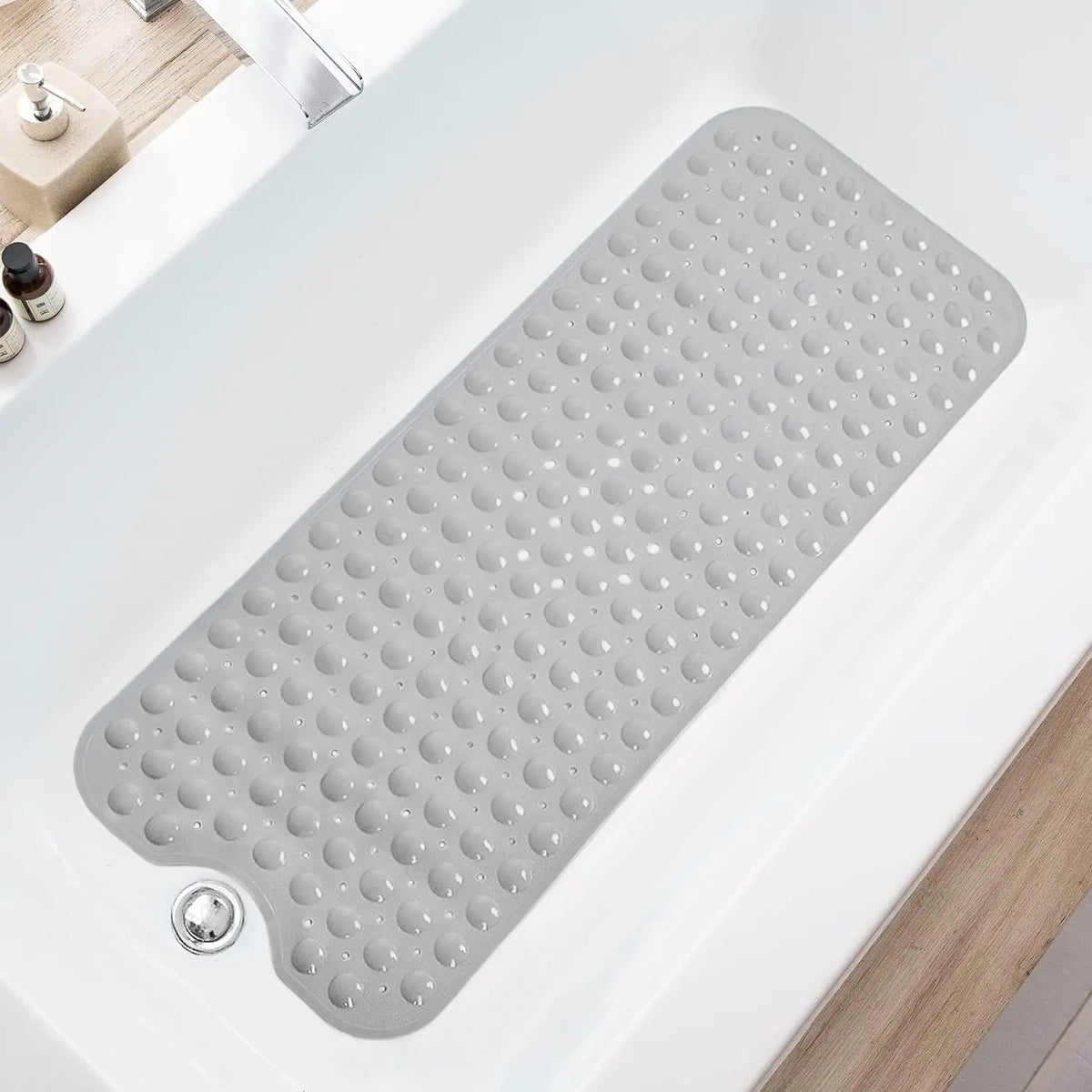Extra Long Non-Slip Bathtub Mat with Suction Cups & Drain Holes