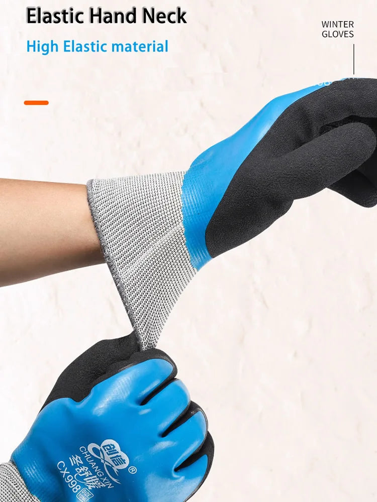 Winter Waterproof Thermal Work Gloves with Anti-Slip Latex Grip