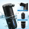 A black touchless automatic soap dispenser is shown being used in water, highlighting its waterproof design and transparent w