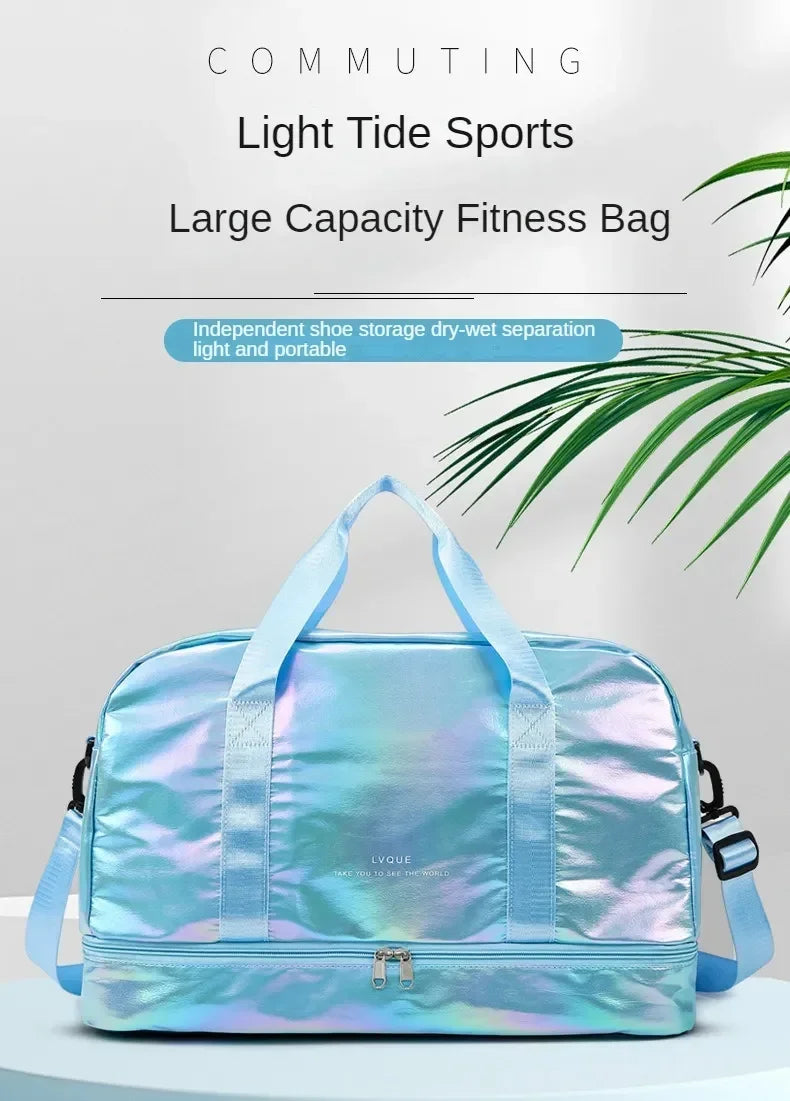 Light Tide Sports large capacity fitness bag in light blue with independent shoe storage features