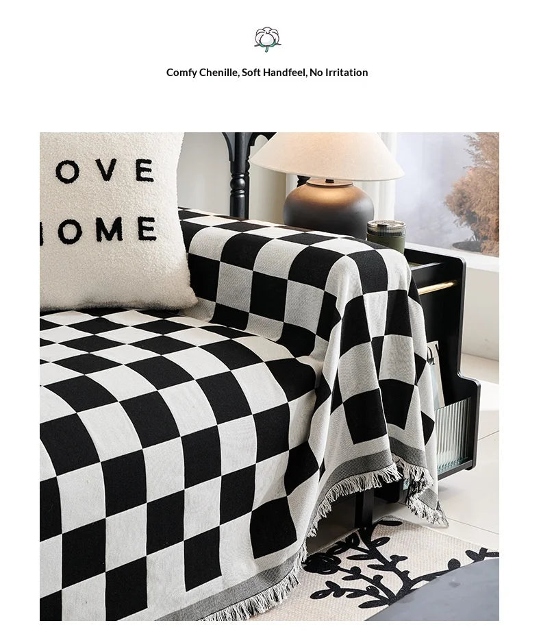 Checkerboard Jacquard Sofa Cover – Washable Nordic Style Slipcover