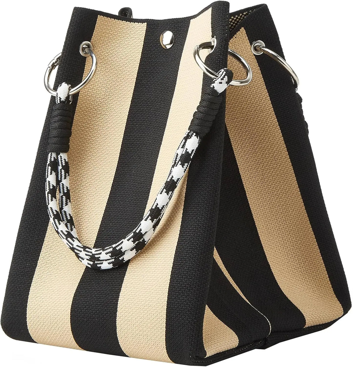 Striped Knit Mini Bucket Tote Bag