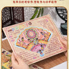 A hand holds a colorful 3D sticker scenes kit featuring various characters and landscapes for children.