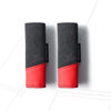 A pair of black and red Audi Alcantara grab handle protector covers with card pockets.