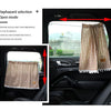 Interior view of a car showing cartoon bear sun shade curtains installed on the window.