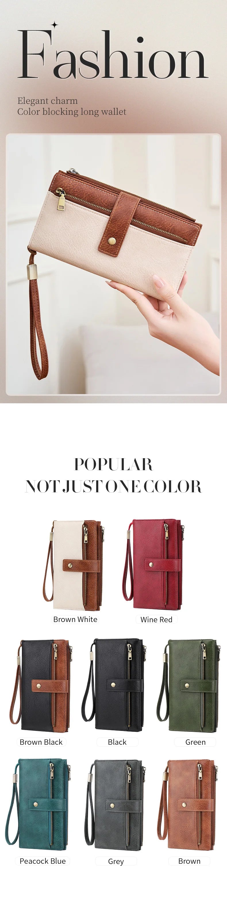 A hand holds a tan leather wallet with a brown accent, displayed against a white background.