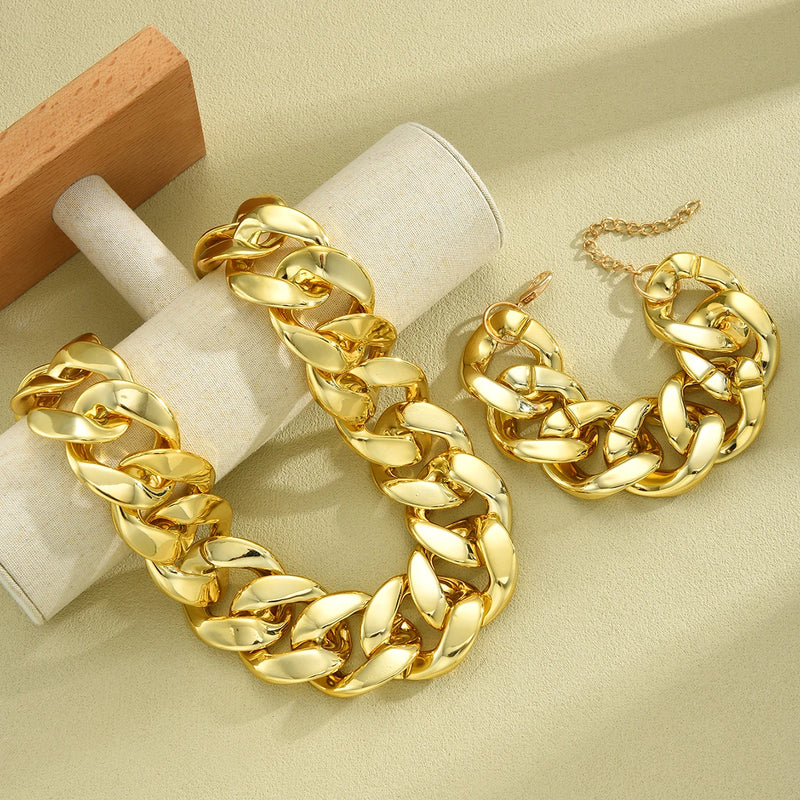 Gold-Plated Cuban Chain Necklace & Bracelet Set