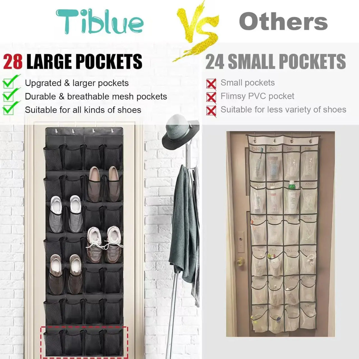 Over-the-Door Hanging Shoe Organizer with Mesh Pockets